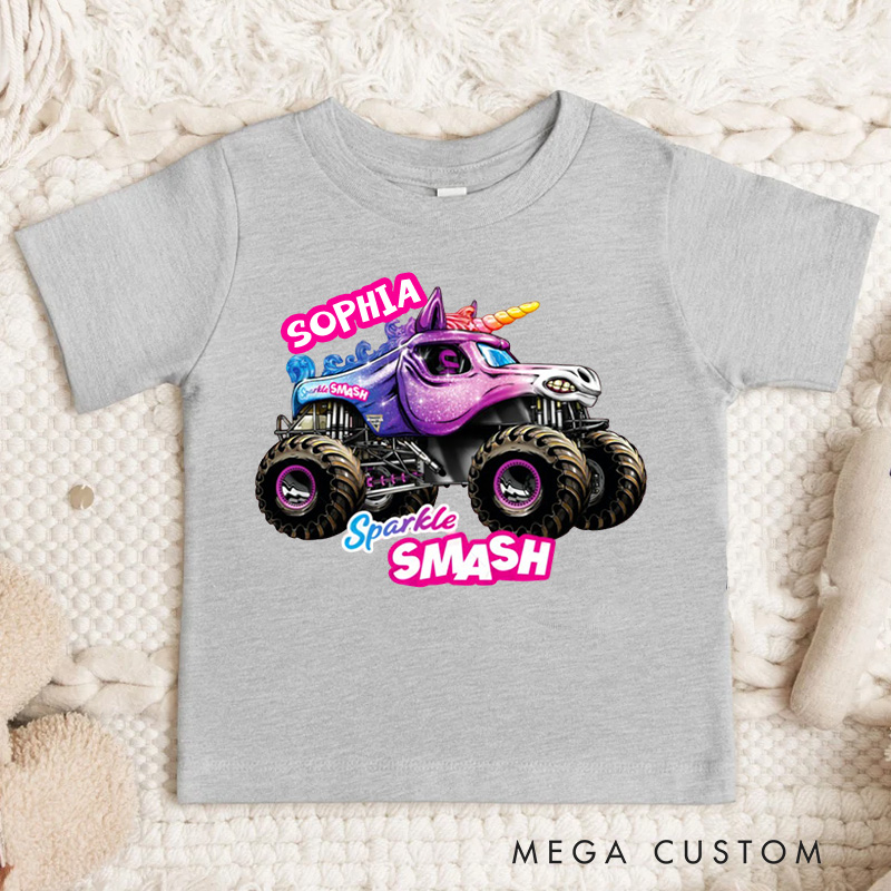 Personalized Trucker Jam of Sparkle Kids T-Shirt with Name Birthday Christmas Gift for Kids