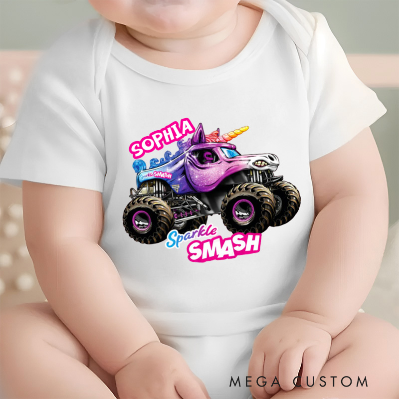 Personalized Trucker Jam of Sparkle Baby Bodysuit with Name Birthday Christmas Gift for Baby