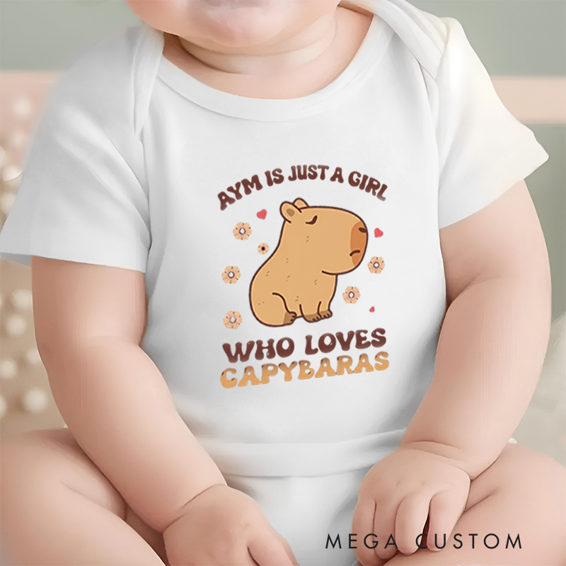 Personalized Baby Onesie and Cute Baby Bodysuit with Adorable Capybara and Floral Design for Animal Lovers