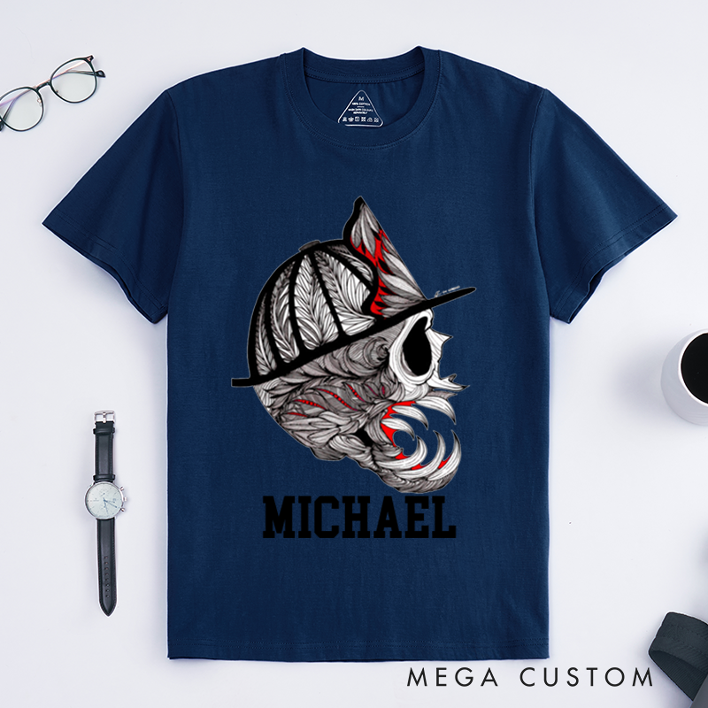 Personalized Firefighter T-Shirts Firefighter Helmet Design T-Shirt Firefighter Dad Gift