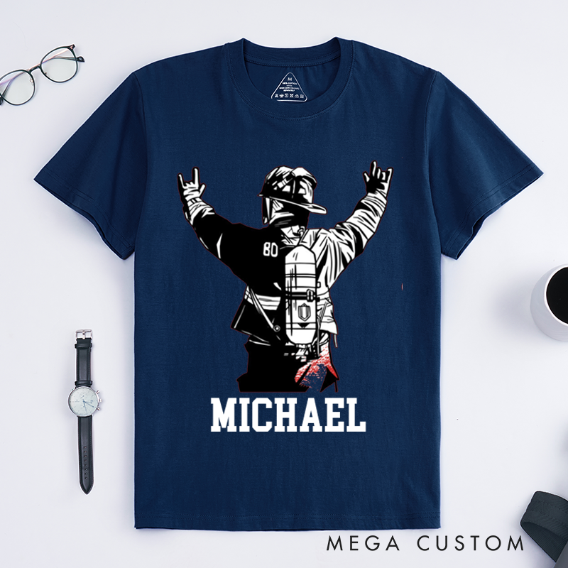 Personalized Firefighter T-Shirts Firefighter Helmet Design T-Shirt Firefighter Dad Gift