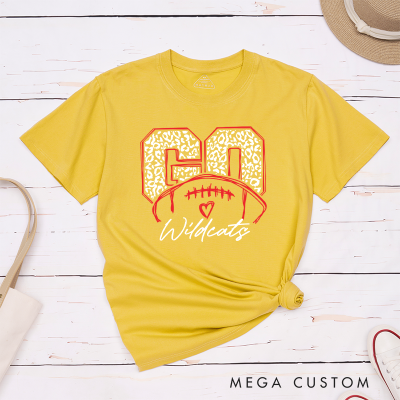 Personalized American Football and Rugby Leopard T-Shirts Featuring Custom Your Team Name on the Front
