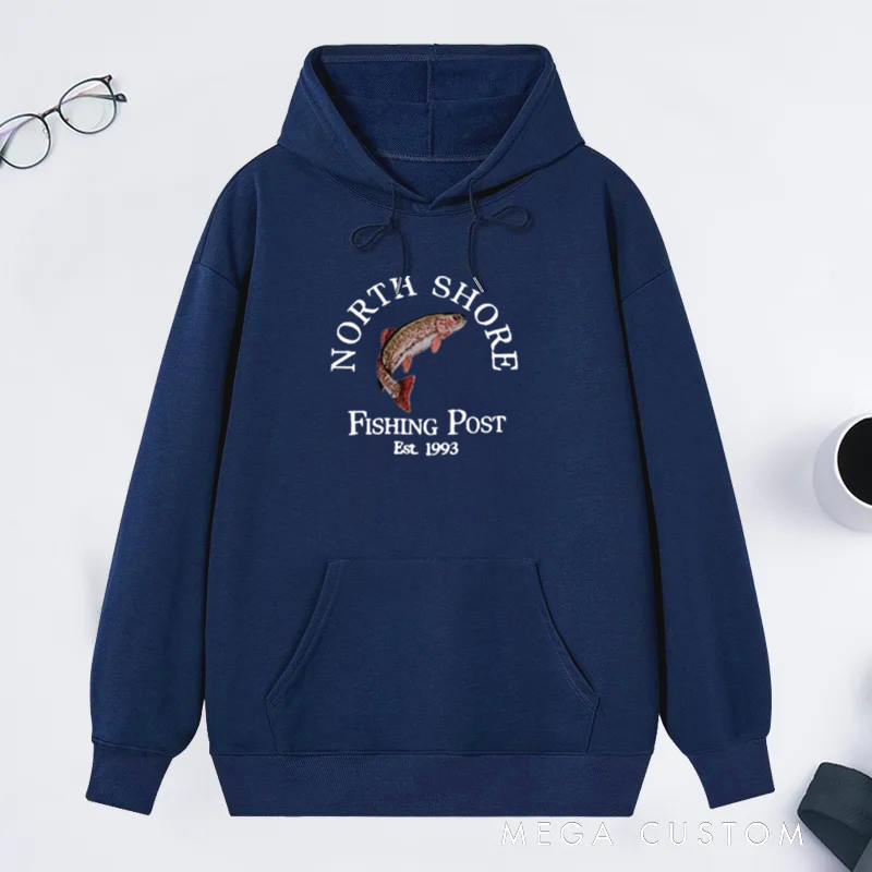 Personalized North Shore Fishing Hoodie North Shores Fishing Post Sweatshirt Cozy Outdoor Sweatshirt for Fishing Enthusiasts
