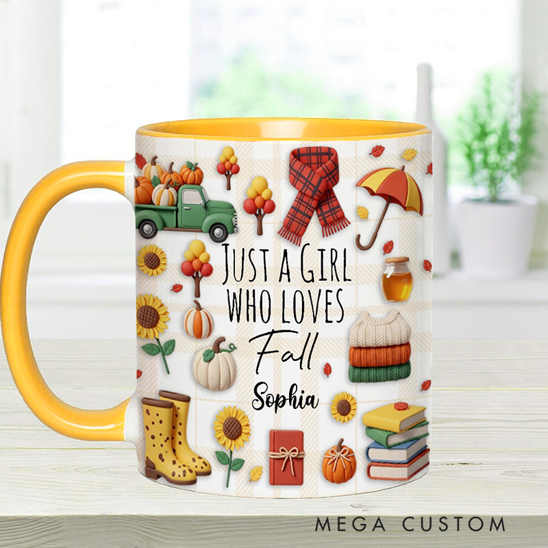 Personalized Just a Girl Who Loves Fall Custom Autumn Accent Mug