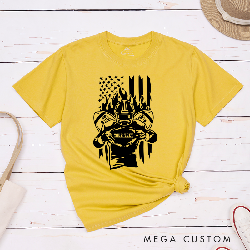Personalized American Football Warrior T-Shirts Featuring Custom Text on the Front