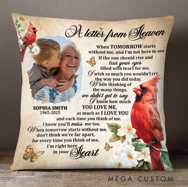 Personalized Photo Memorial Throw A Letter From Heaven Pillow Sympathy Gift for Family Members