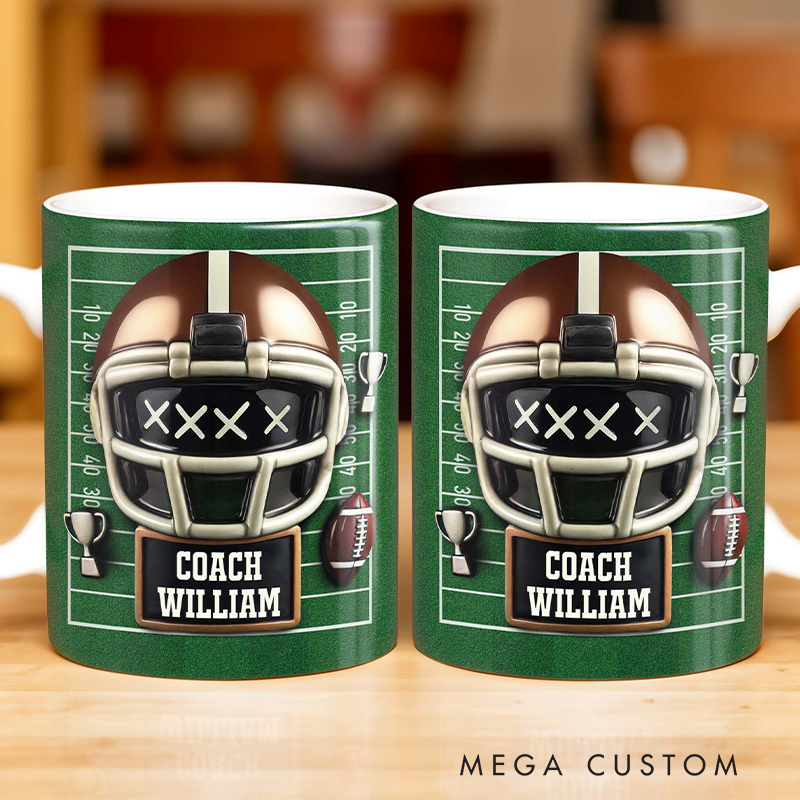 Personalized Football Coach Mug with Custom Name and Helmet Design  