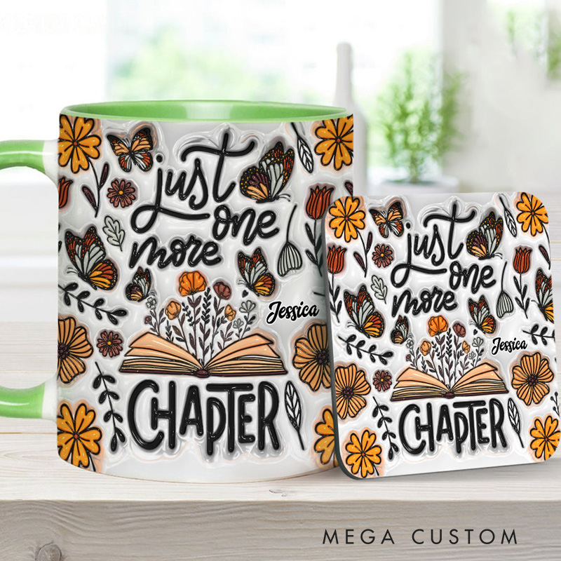 Personalized Just One More Chapter Mugs Custom Floral Book Accent Mug with Name Bookworm Coffee Cup for Reader Book Lover Librarian Gift