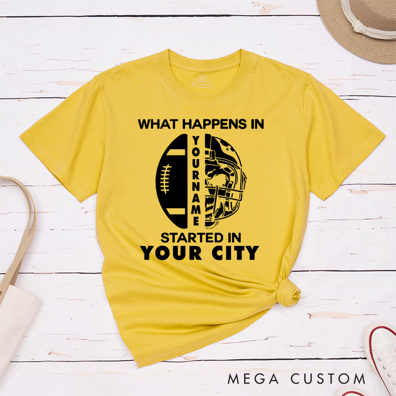 Personalized American Football Skull T-Shirts Featuring Custom Name and City - New Football Fan Shirt Gift