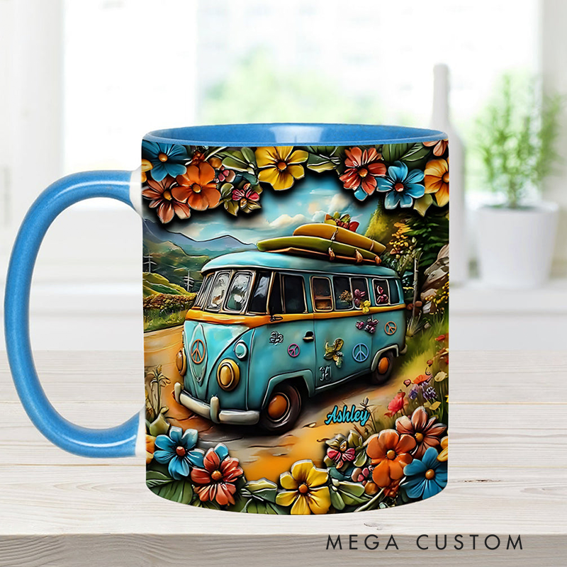 Personalized Hippie Accent Mug Hippie Lover Gifts for Girls Travel Cup Colorful Hippie Car Hippie Coffee Mug Bohemian Coffee Mug
