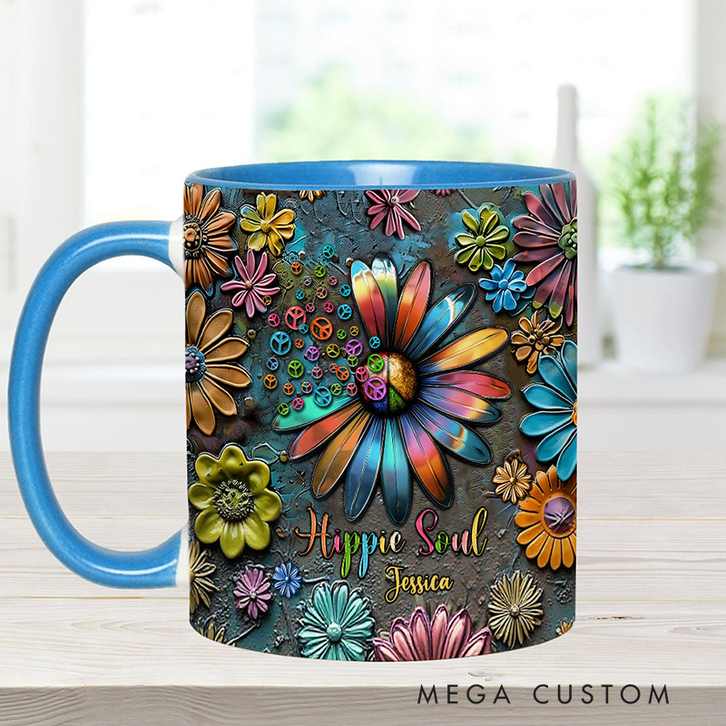 Personalized Hippie Accent Mug Hippie Lover Gifts Colorful Hippie Coffee Mug Bohemian Coffee Mug