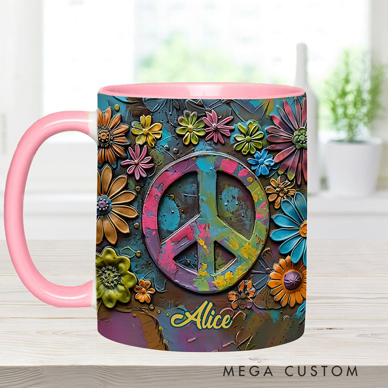 Personalized Hippie Accent Mug Hippie Lover Gifts Colorful Hippie Coffee Mug Bohemian Coffee Mug Peace Love Cup