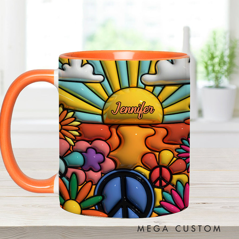 Personalized Hippie Accent Mug Hippie Lover Gifts Colorful Hippie Coffee Mug Bohemian Coffee Mug Peace Love Cup