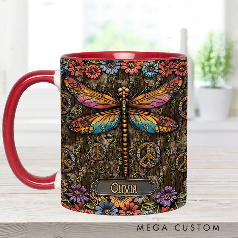 Personalized Hippie Accent Mug Hippie Lover Gifts Colorful Hippie Coffee Mug Bohemian Coffee Mug Peace Love Cup