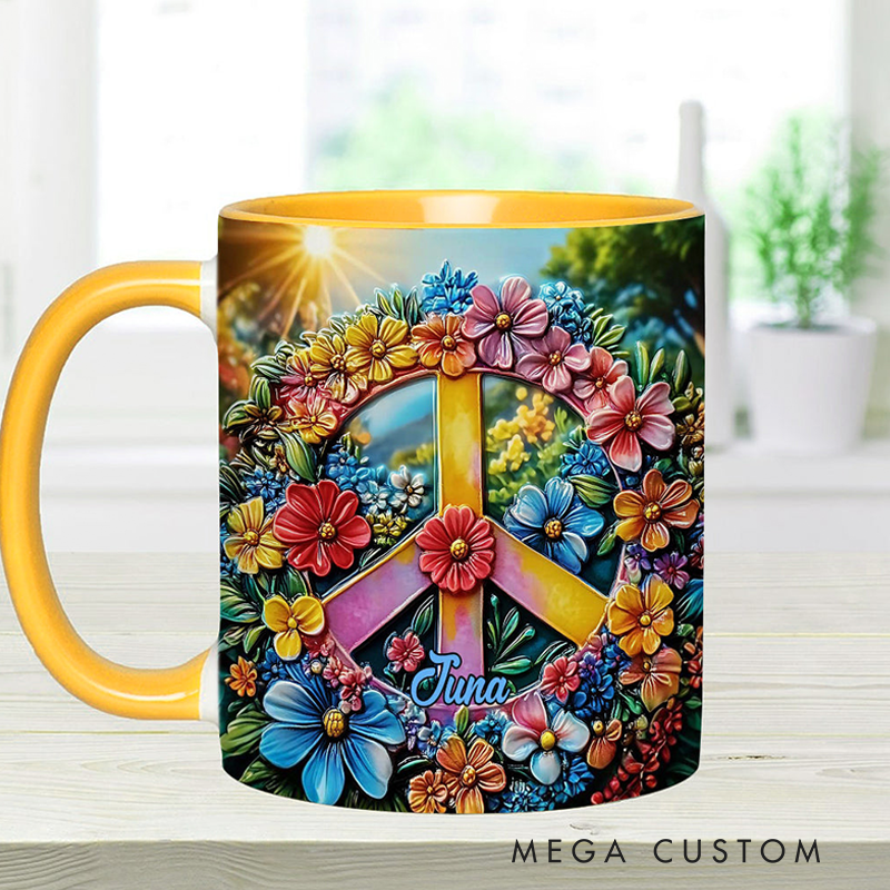 Personalized Hippie Accent Mug Hippie Lover Gifts Colorful Hippie Coffee Mug Bohemian Coffee Mug Peace Love Cup