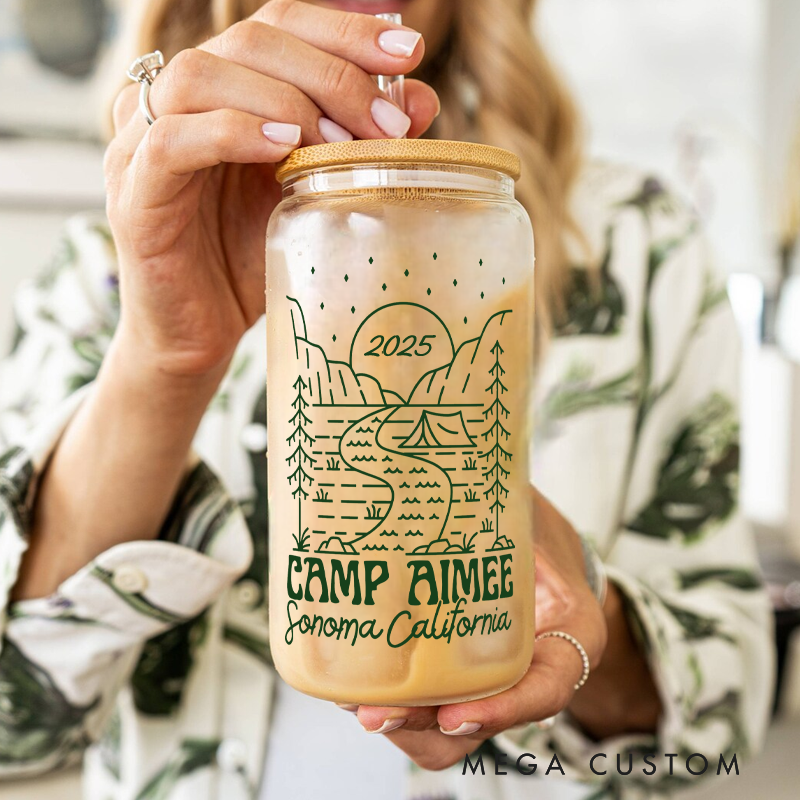 Personalized Camping Glass Tumbler Custom Outdoor Campfire Tumbler Camping Coffee Mug Gift for Outdoor Campig Lover