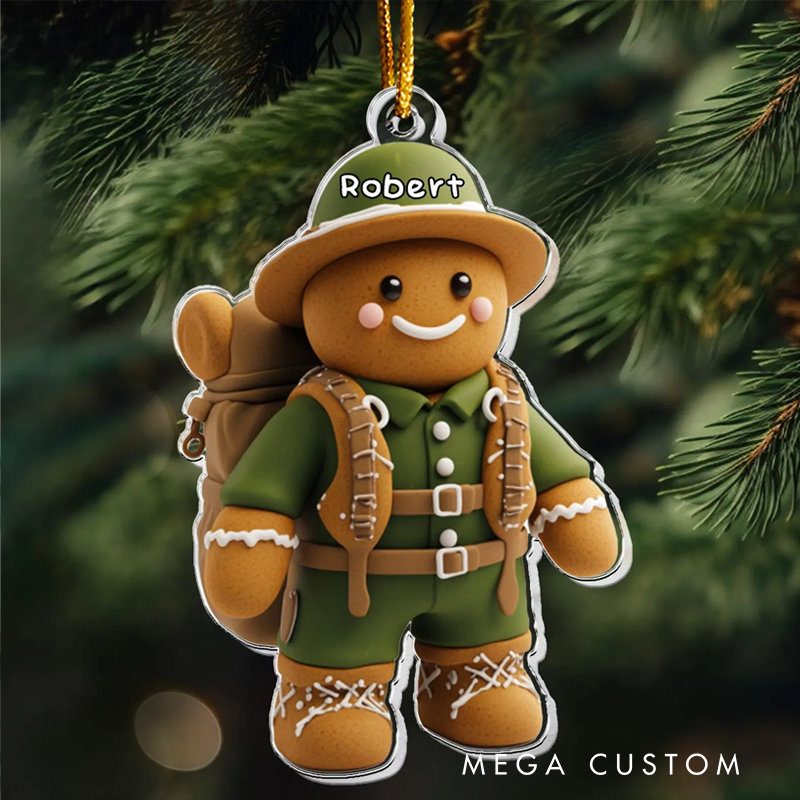 Personalized Gift for Camping Lovers Gingerbread Acrylic Ornament Custom Hiking Christmas Ornament Gift Outdoor Adventures