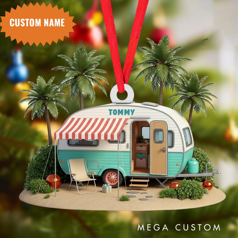 Personalized Beach Camping Car Christmas Ornament,Camping Car Christmas Ornament Camper Ornament for Camper Lover