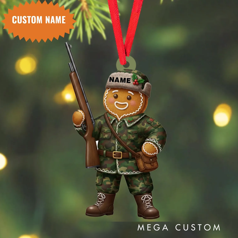 Personalized Custom Name Hunting Gingerbread Christmas Ornament Hunting Lover Gift Christmas Tree Hanging Gift for Hunter Dad