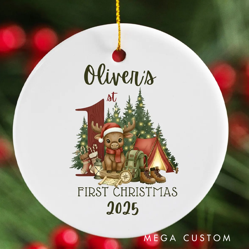 Personalized First Christmas Ornament 2025 Outdoors Kid Keepsake Custom Hiking Camping Ornament