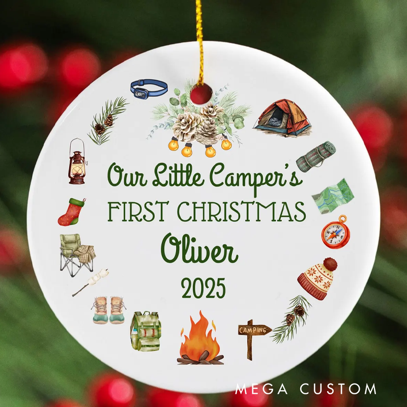 Personalized First Christmas Ornament 2025 Our Little Camper Ornament Custom Hiking Camping Ornament Holiday Gift