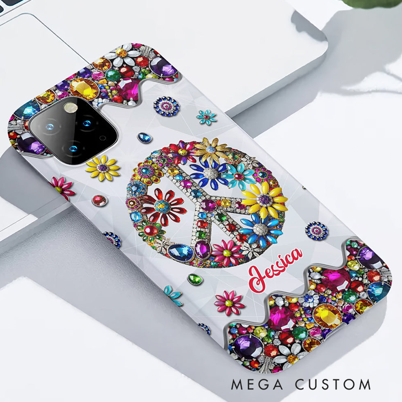 Personalized Name Hippie Accent Phone Case Hippie Lover Gifts Colorful Hippie Phone Case Bohemian Phone Case