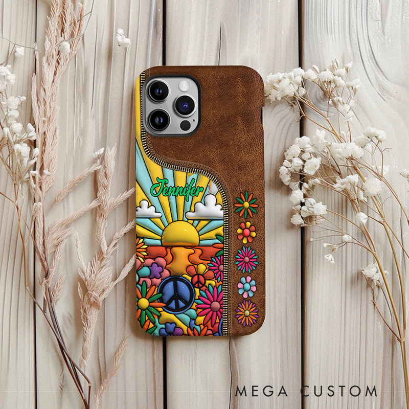 Personalized Name Hippie Accent Phone Case Hippie Lover Gifts Colorful Hippie Phone Case Bohemian Phone Case