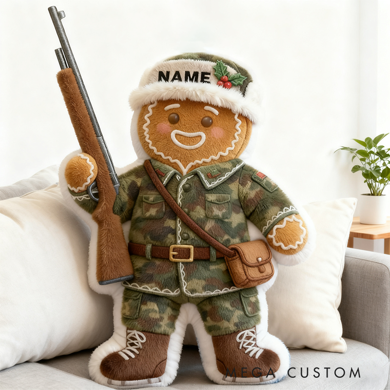 Personalized Gingerbread Soldier Hunting Pillow Custom Kid Pillow Gift for Him Hunter