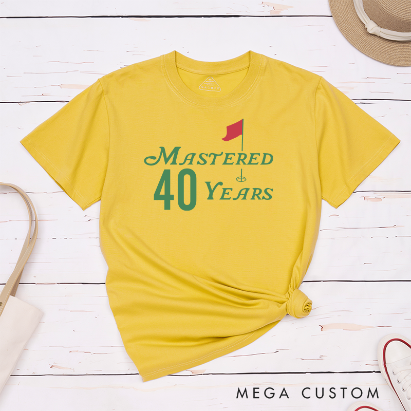 Personalized Mastered Age Years Golf Themed Milestone Celebration T-Shirt for Birthdays Anniversaries or Special Events