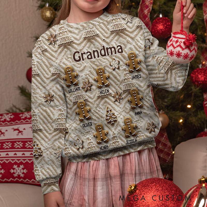 Personalized Grandma's Gingerbreads Ugly Sweater Baking Ugly Christmas Sweater for Kids Grandma Mom Adult