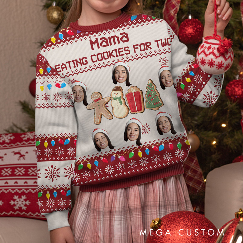 Personalized Just Eating Cookies for Two Ugly Sweater with Text Cookie Baking Ugly Christmas Sweater for Kids Grandma Mom Adult