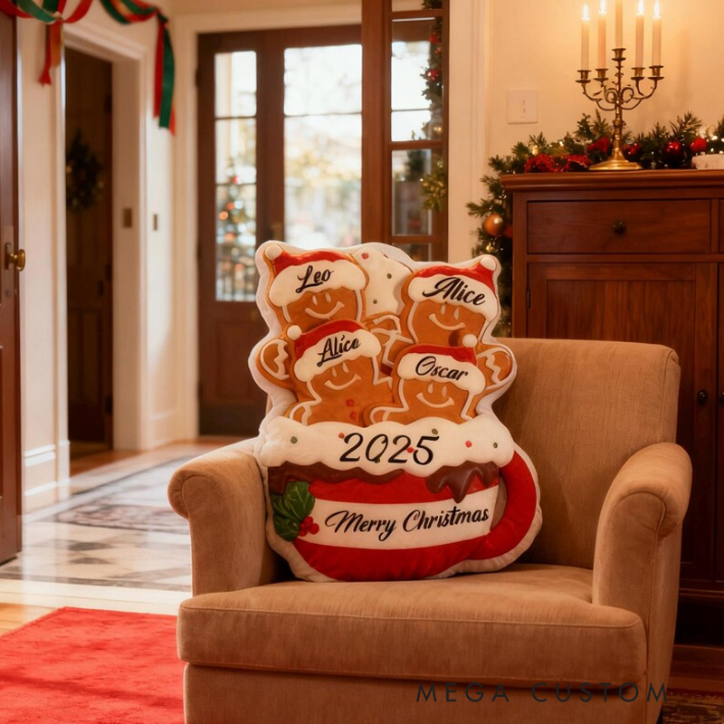 Personalized Gingerbread Family Pillow Custom Name Xmas Cushion Holiday Decor Gift Gingerbread Mug Pillow Merry Christmas 2025