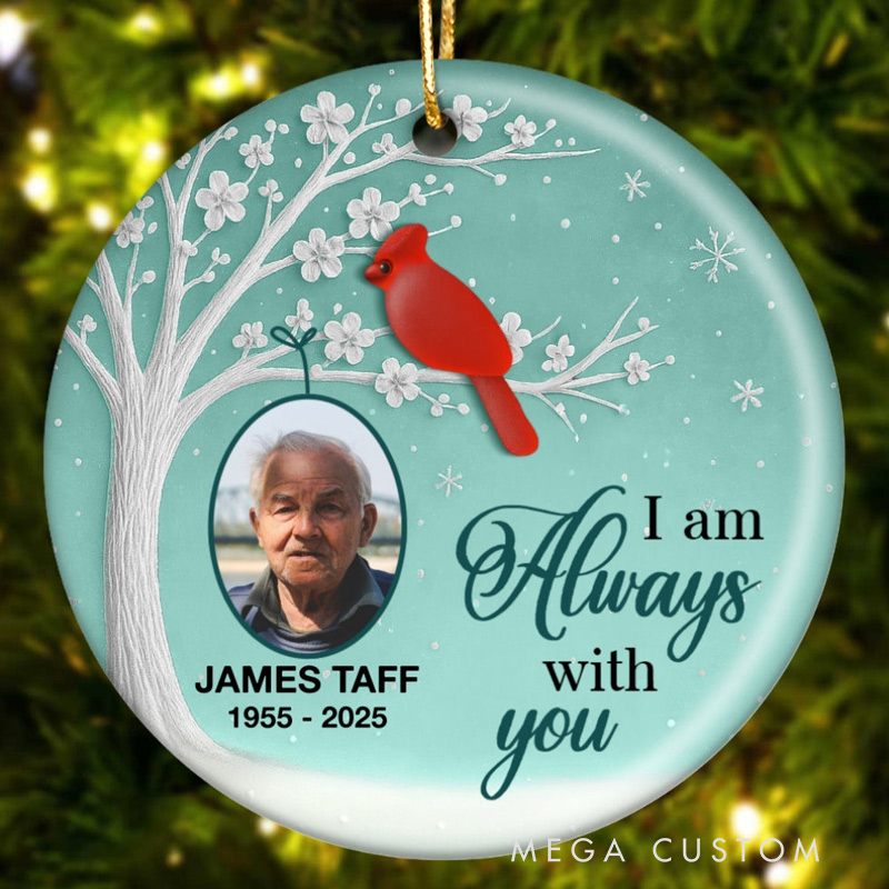 Personalized Ceramic Ornament 3D Sea Glass Effect Blossom Tree Cardinal Christmas Custom Memorial Photo Ornament 