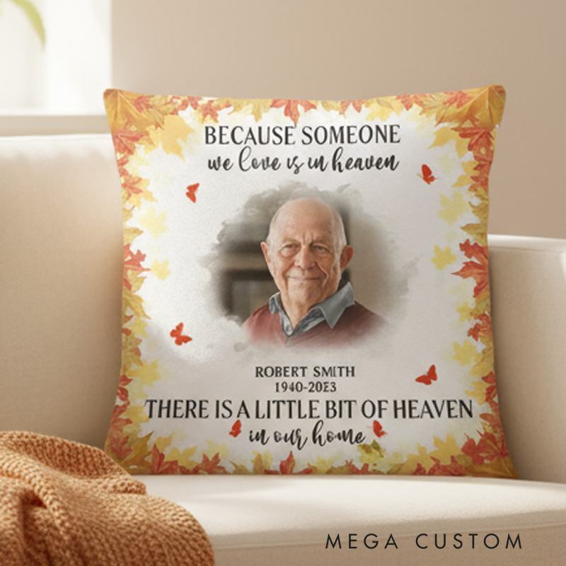 Personalized Memorial Throw Pillow Custom Photo Watercolor A Little Bit Of Heaven In Our Home Sympathy Gift for Family