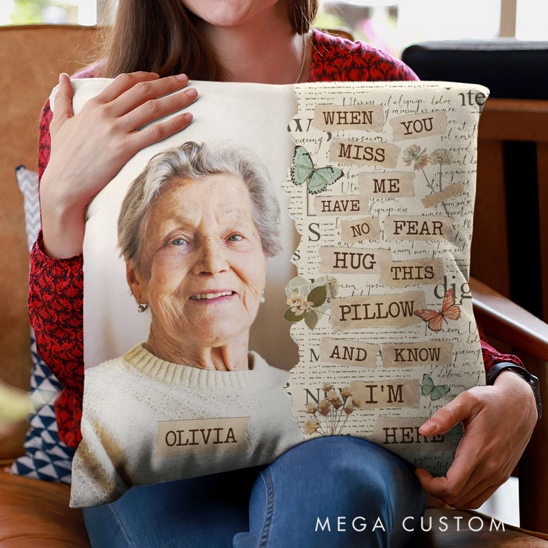 Personalized Memorial Throw Pillow Custom Photo Memorial Hug This Pillow and Know I'm Here Pillow Sympathy Gift for Family