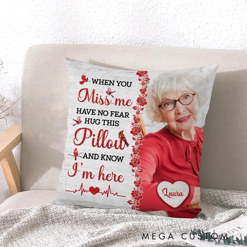 Personalized Memorial Throw Pillow Custom Hug This Pillow When You Miss Me Photo Pillow Remembrance Gift for Loss of Loved One Sympathy Gift