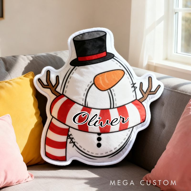 Personalized Cute Cartoon Santa Hat Snowman Initial Pillow Christmas Gift for Kids