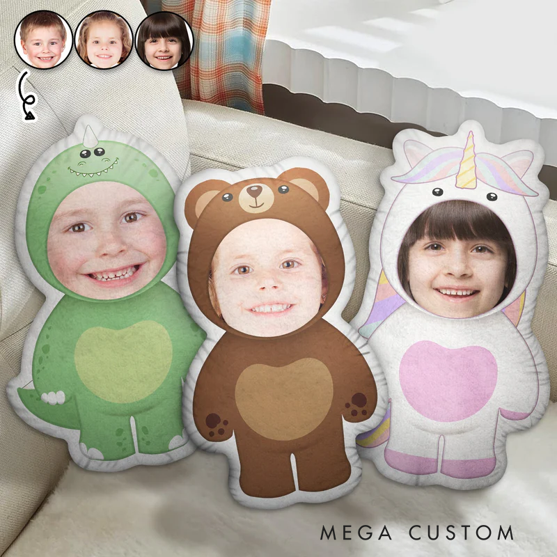 Personalized Photo Funny Kid Animal Cosplay Gift for Children Grandkids Personalized Custom Shaped Pillow