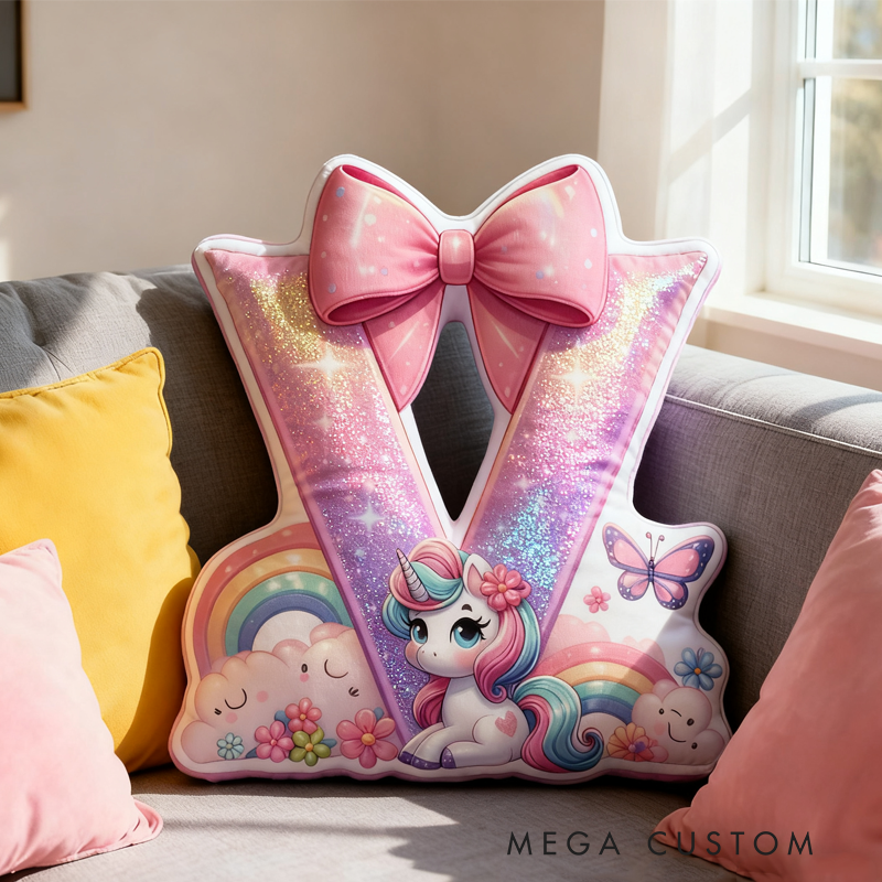 Personalized Cute Unicorn Initial Pillow Christmas Gift for Kids