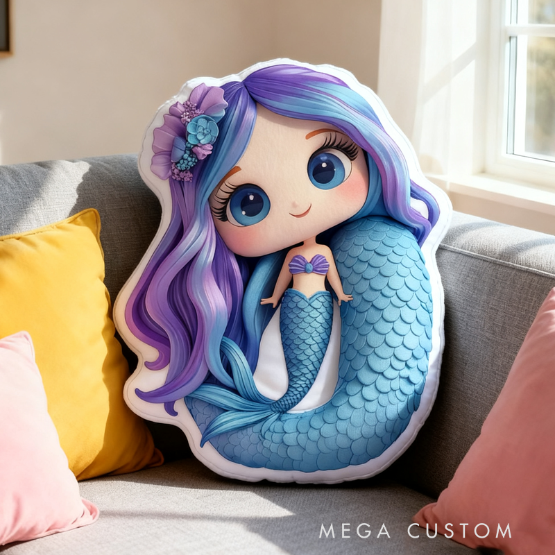 Personalized Cute Mermaid Initial Pillow Christmas Gift for Kids