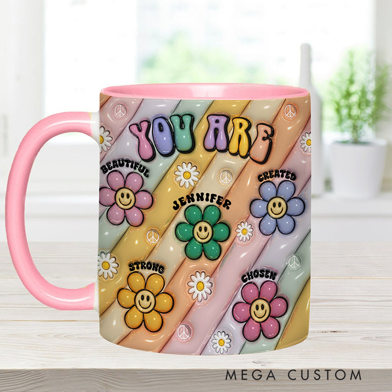 Personalized Hippie Accent Mug You Are Beautiful Strong Victorious Enough mug for Holiday Decor Family Gifts and Party Favors
