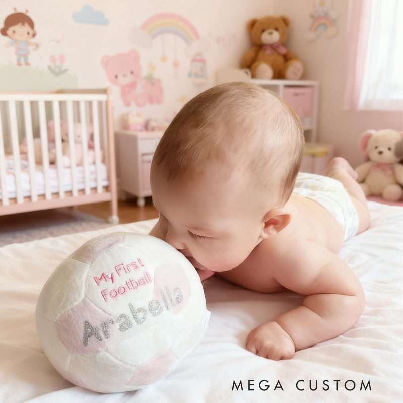 Personalised Baby Football Gift New Baby Gift Soft Rattle Baby Ball Any Name Baby Shower Gift Baby Toy Soft Fleece Ball Baby Toy