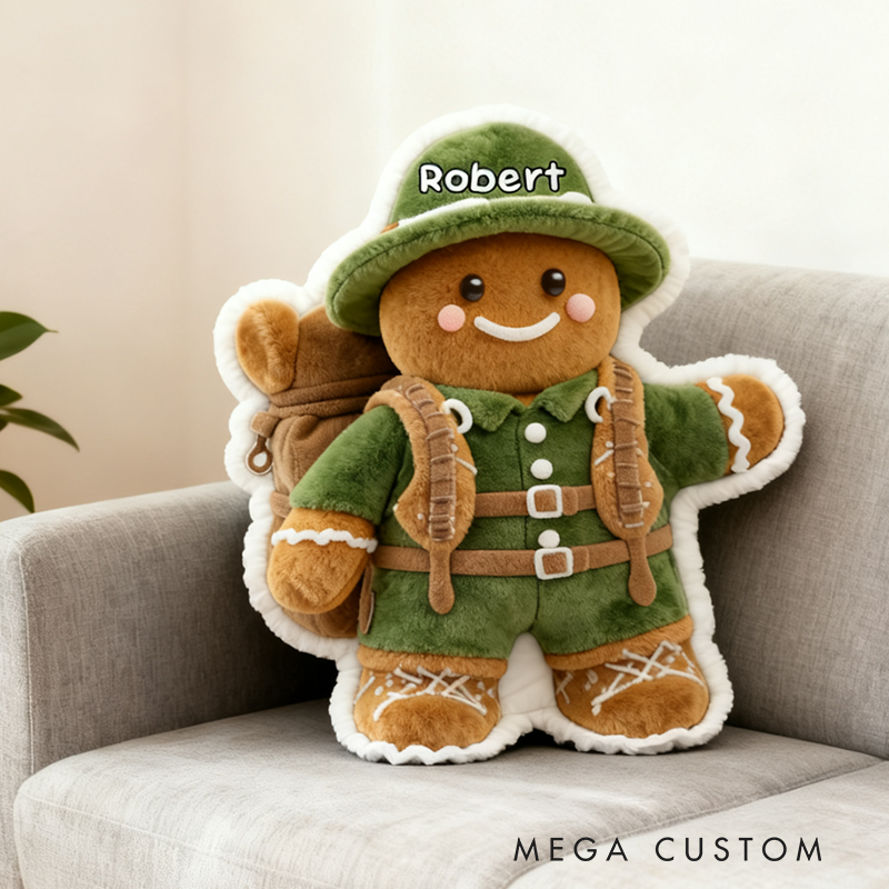 Personalized Customizable Hiking Gingerbread Pillow Custom Outdoor Camping Pillow Gift for Family Kid Pillow Gift for Hiking