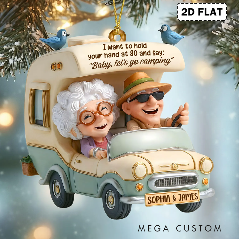 Personalized Couple Camping Ornament Rv Camper Christmas Ornament Funny Senior Couple Holiday Gift Ornament for Husband and Wife