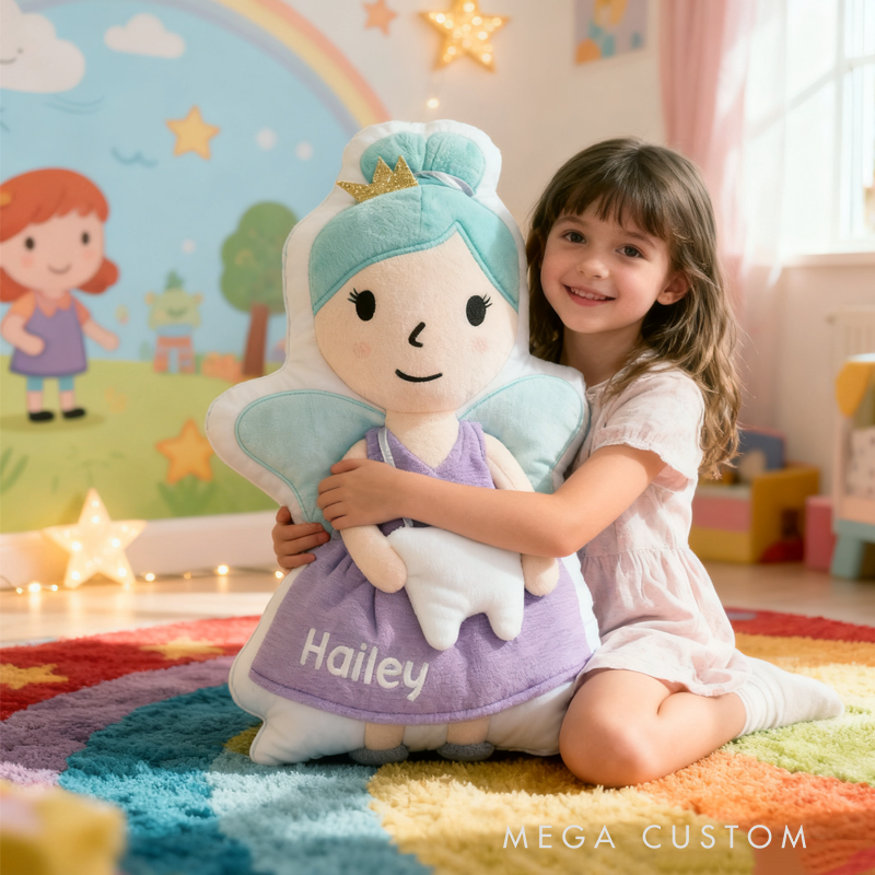 Personalized Cute Tooth Fairy Initial Name Pillow Christmas Gift for Kids Family