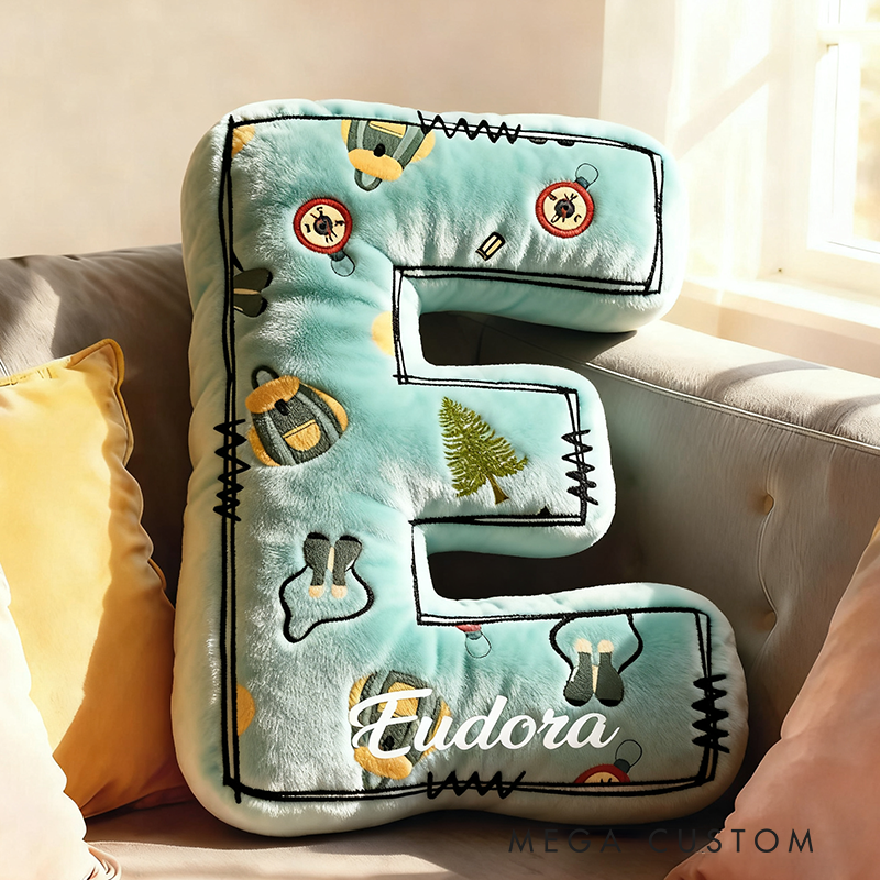 Personalized Custom Alphabet Letters Cushion Pillow Custom Outdoor Camping Pillow Gift for Family Pillow Gift for Camping Hiking