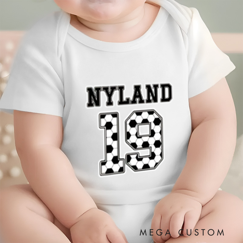 Baby Soccer Onesie Bodysuit with Name and Number Design Soft Cotton Newborn Outfit Gift for Baby Boys and Girls