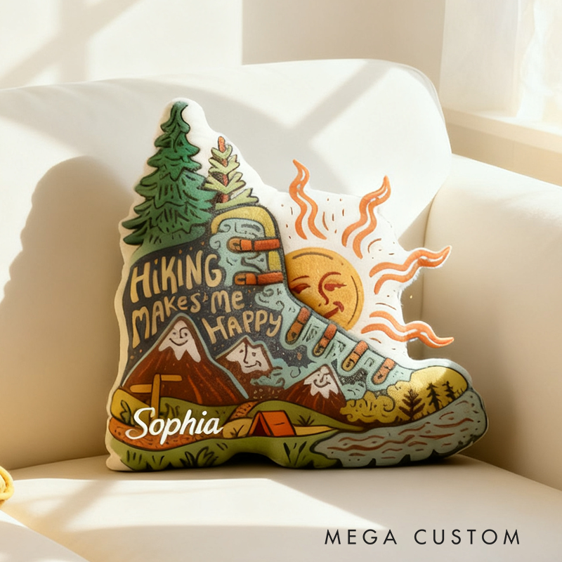 Personalized Hiking Makes Me Happy Cushion Pillow Custom Outdoor Nature Exploring Pillow Gift for Adventurous Hiking