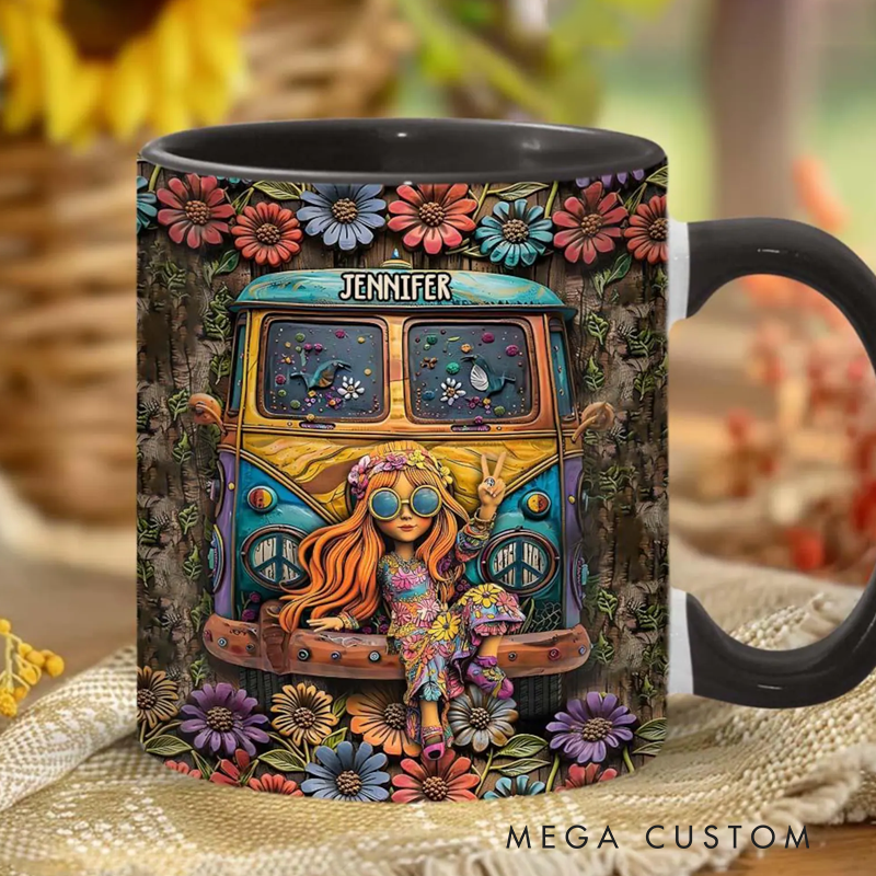 Personalized Awesome Caravan Personalized Hippie Accent Mug Campervan Enamel Camp Mug Custom Camper Van Gift Accessories Camping Mug