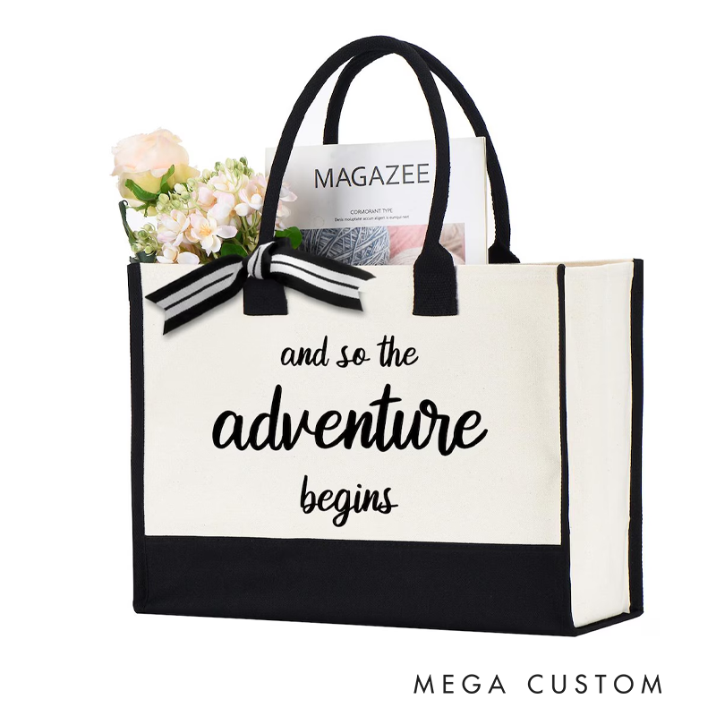 Personalized Adventure Begins Tote Bag Honeymoon Bag Outdoors Camping Tote Bag Gift for Adventure Outdoors Lovers